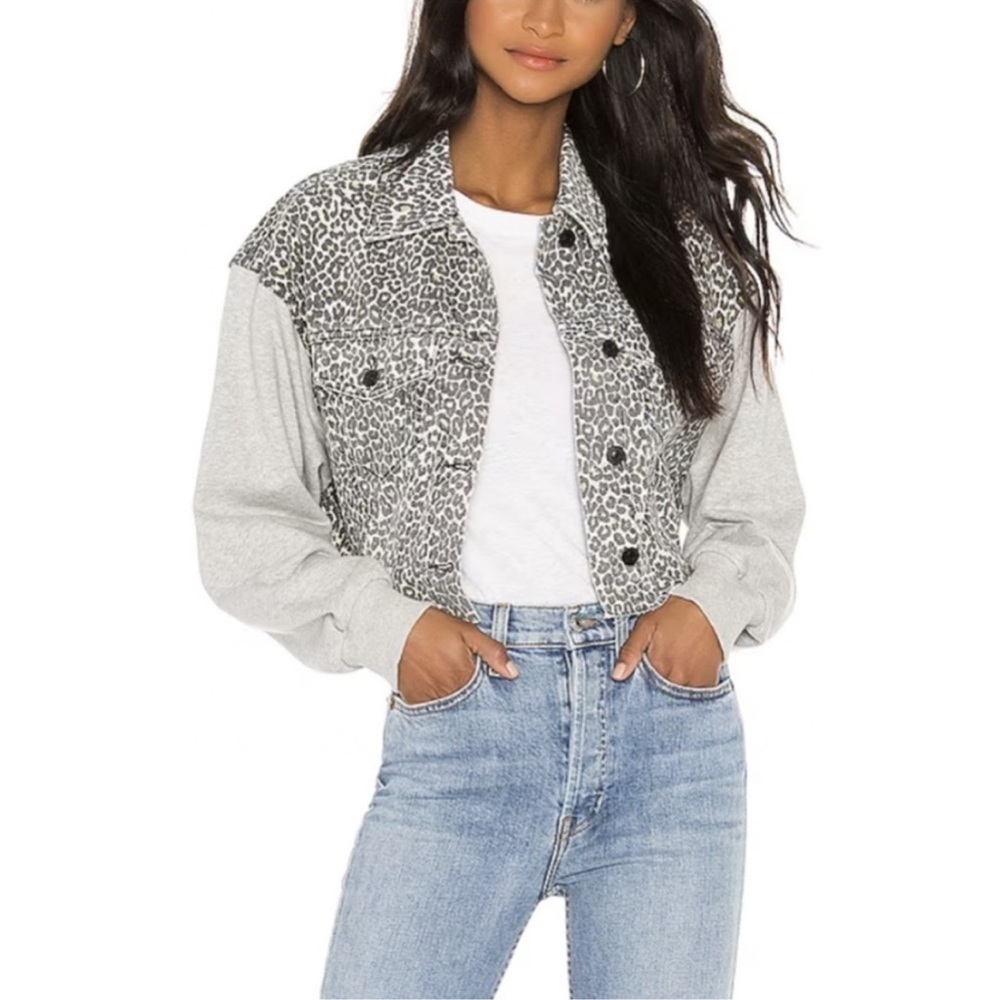 All saints animal print denim crop jacket